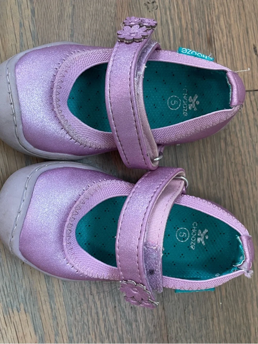 Chooze Pink Mary Jane Shoes Toddler Size 5 Metallic Flower